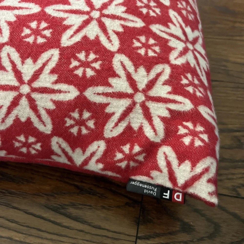 David Fussenegger Alpine Chalet Red Snowflake Winter Holiday Throw Pillow Decor